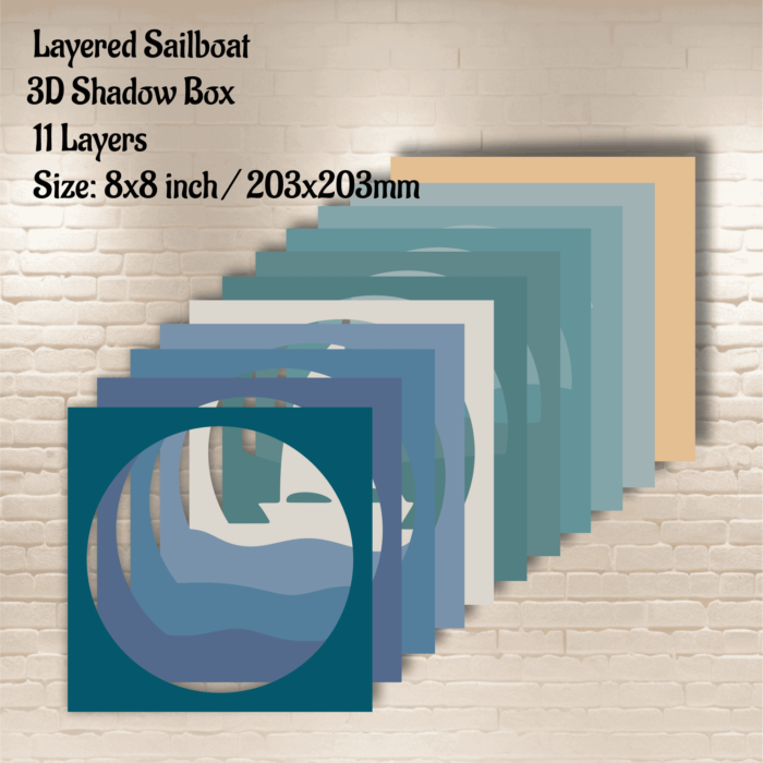 Sailboat Papercut Shadow Box SVG, Layered SVG for DIY, EPS Files, Paper 3D Art, Unique Gift Template - Cut Files Shop - Download Now Svg files