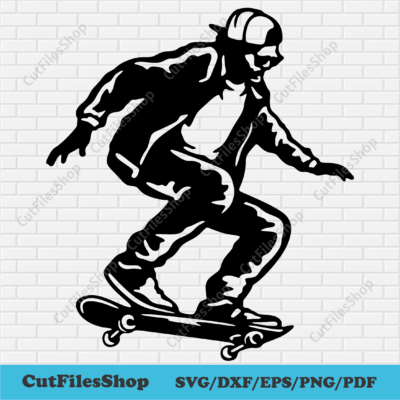 Skateboarder Dxf for Laser cut, Skateboarder Svg for Cricut, Skateboard Silhouette cut files, T-shirt design, Stickers Svg, skateboard cnc design, wall art dxf, svg for plywood, cutting files cnc, dxf for metal cut