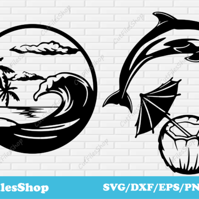 Vector images, wave svg, dolphin svg, cocktail svg, cnc plasma files, cricut vector images, palm svg, dxf images, scenery dxf files, home decor dxf