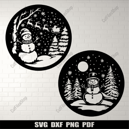 Snowman Svg Files, Cricut Project, Silhouette cut files, DXF for CNC, Sublimation Design, DIY Christmas Gift, Winter scene svg