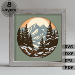 3D Layered Snowy mountains Svg for Cricut, 3D Light Box Crafts, Svg For Silhouette, Glowforge Cut Files, Multilayer, laser cut vector