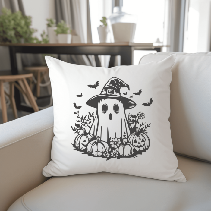 Detailed Spooky Floral Ghost SVG: Halloween Pillow Design