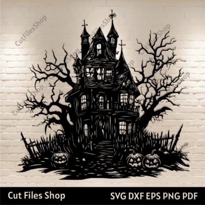 Spooky Haunted House SVG EPS DXF files for Cricut, Silhouette, Glowforge, CNC Laser Cutting, T-shirt / Halloween Decor DIY, Jackolantern Svg, Fall decor Creating