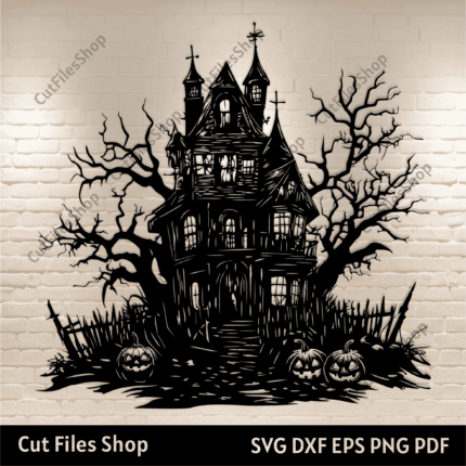 Spooky Haunted House SVG EPS DXF files for Cricut, Silhouette, Glowforge, CNC Laser Cutting, T-shirt / Halloween Decor DIY, Jackolantern Svg, Fall decor Creating