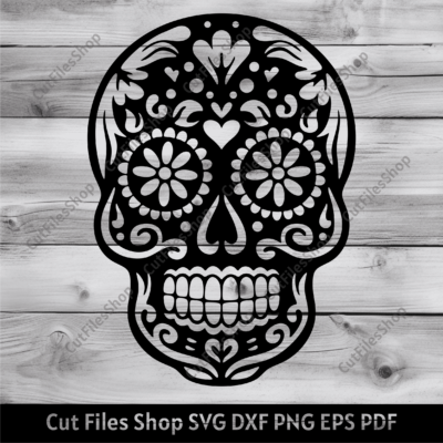 Sugar Skull Svg Cut files For Cricut, Png For Sublimation, Sugar Skull Dxf for Laser cut, Skull Clipart, T-shirt design, skull with flowers svg, sugar skull Silhouette, Mexican Skull svg, skeleton svg, cricut digital download