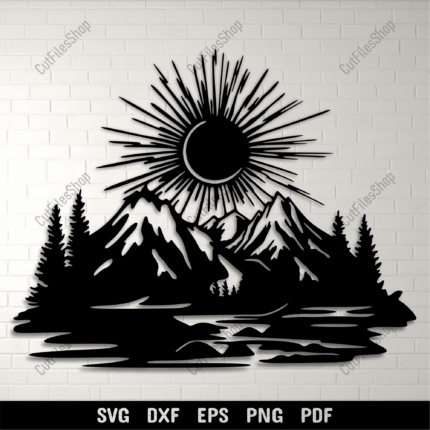 Sunset With Preview of Mountains SVG for Cricut & Vinyl Cutting Projects