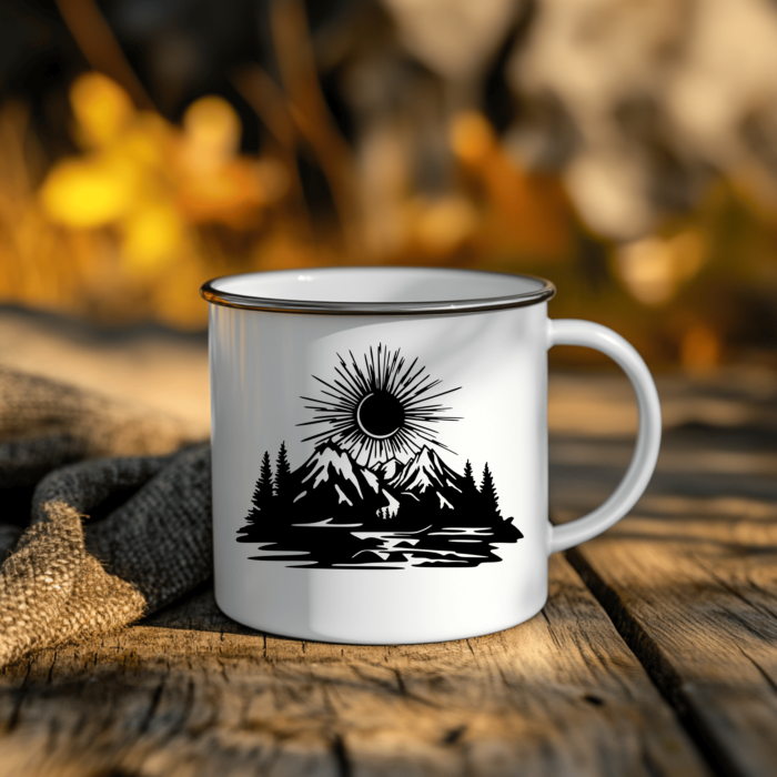 Sunset With Mountains Cut Files for Cricut & Silhouette Projects, DIY Camping mug design