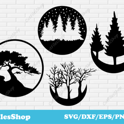 Trees decor Dxf files for laser cut, CNC plasma cutting, Craft files for cricut, CNC Metal cutting files, Home decor dxf free download, tree decor dxf, wood dxf, woodland dxf, free cnc files download, wall decor dxf for cnc, cutting decor dxf, free forest scene dxf, download craft files, cricut files free download