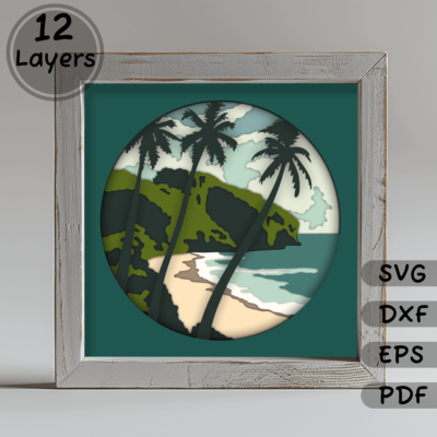 Tropical Beach Theme Shadow Box, SVG for Cricut Silhouette, DIY Home Decor, Unique Gift, Paper 3D Art Template - Cut Files Shop