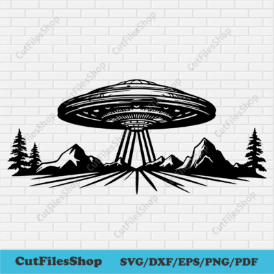 Ufo Svg file, Alien ufo cut files for Cricut, Silhouette, Dxf for Laser, Vector For T-shirt Design, Dtf Svg, sticker svg, alien svg, mountains scene dxf, forest scene dxf for laser, fantasy svg files, ufo art svg