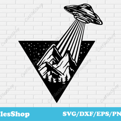 Ufo and mountains vector image for t shirt, Alien ufo svg for cricut, mountains dxf for plasma, commercial use dxf files, monogram dxf, Alien svg, laser engraver files, funny t shirt designs, cnc laser cutting, cnc for wood, dxf for metal, vector graphics for website