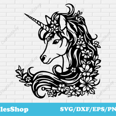 Flower unicorn svg for cricut, cute unicorn png for sublimation, pdf for printing, dxf for laser cutting, cute svg files, free download dxf files, laser cut svg, digital print design, unicorn t shirt design, craft machine files, cricut joy files, silhouette studio files