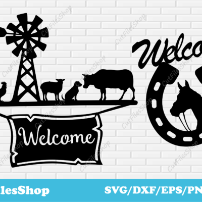 welcome farm animals dxf files, cnc dxf, metal sign welcome dxf, farm scene dxf, sign dxf files, cutting signs dxf files, welcome svg files