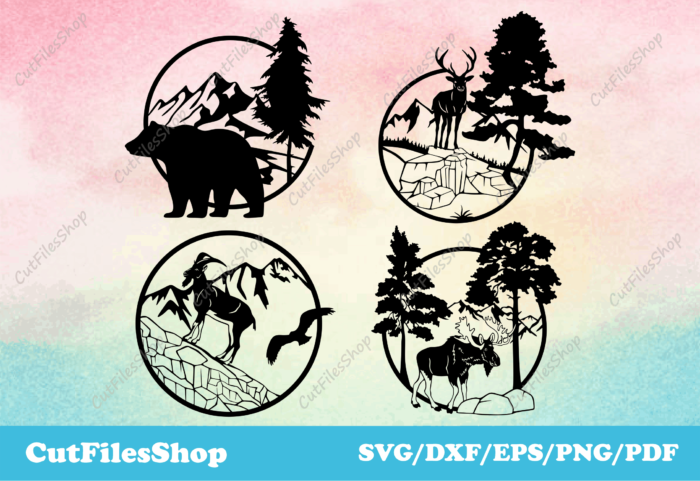 DXF files For CNC Machines, Laser Cutting, Plasma Cutting, SVG files for cricut and Silhouette Cameo, T-shirt svg designs, dxf for plasma table, bear, deer, got, moose, dxf animals for plasma, wildlife dxf files, nature scene dxf for laser
