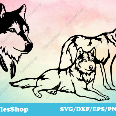 Wolf DXF files for CNC Machines, Cricut SVG Images, DXF for Laser cutting, CNC files for Plasma cut, Animals for Silhouette Cameo