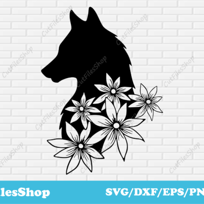 Wolf with Flowers SVG for Cricut, DXF for Laser & CNC Plasma Cutting