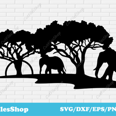 African animals scene dxf files, Cut Files for Laser, Elephants svg for cricut, Wildlife scene dxf - Cut Files Shop