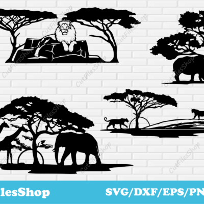 African animals scenes dxf, nature svg image, Metal Cutting files, Clip Art vinyl plotter, CNC Plasma Cut - Cut Files Shop