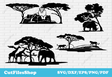 African animals scenes dxf, nature svg image, Metal Cutting files, Clip Art vinyl plotter, CNC Plasma Cut - Cut Files Shop