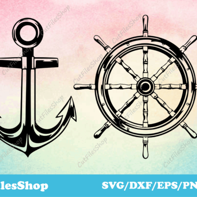 Anchor svg, Ship wheel svg, dxf for wood cut, svg for cricut, dxf for laser, Silhouette files - Cut Files Shop