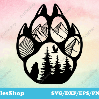 Animal paw svg file for cutting, forest silhouette dxf, animals for laser cutting - Cut Files Shop