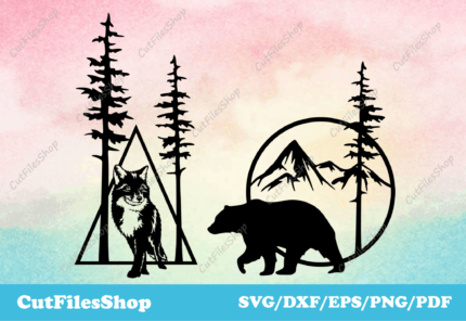 Animals for laser cutting, bear dxf file, fox dxf file, CNC files, SVG for cricut - Cut Files Shop