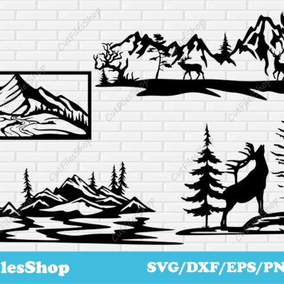 Animals scene dxf, wildlife scene dxf, cnc files for metal cutting, nature svg images - Cut Files Shop