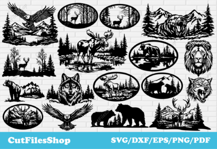 Animals scenes dxf for Laser and Plasma cutting, oval nature scenes for decor making, dxf for cnc, wildlife scenes svg for cricut - Cut Files Shop