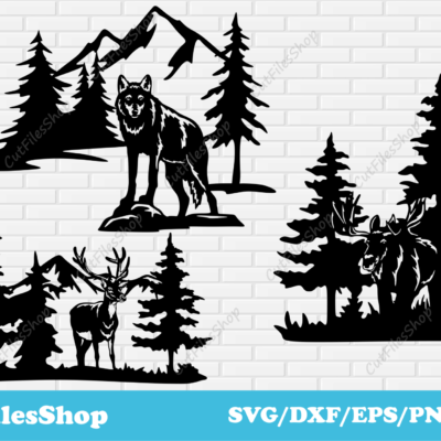 Animals scenes dxf svg for cnc cutting machines, Svg for cricut, Dxf for laser cut - Cut Files Shop