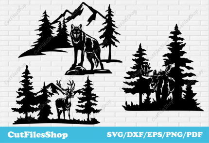 Animals scenes dxf svg for cnc cutting machines, Svg for cricut, Dxf for laser cut - Cut Files Shop