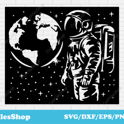 Astronaut in space svg file for cricut, panels dxf for plasma cut, cnc cutting design, dxf for router - Cut Files Shop