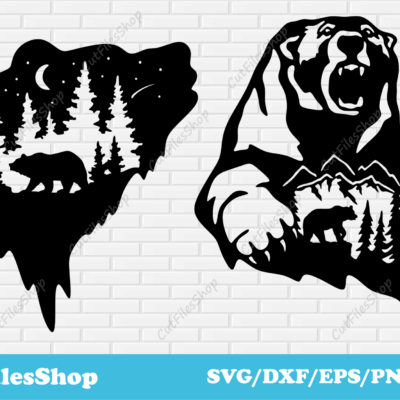 Bear art dxf for laser cut, Wildlife scene svg for cricut, Metal cutting files, Vector for T - shirt - Cut Files Shop