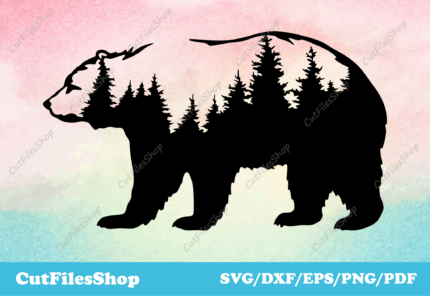 Bear dxf cut files, bear forest svg, bear art dxf, Cutting CNC files, Svg for Cricut - Cut Files Shop