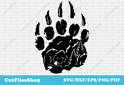 Bear paw dxf for plasma cutting, animals paw svg files, dxf bear for laser, landscape dxf, decor making dxf - Cut Files Shop