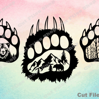 Bear paw svg, bear cut file, wild animal wall art, cnc dxf file, laser cut wall art - Cut Files Shop