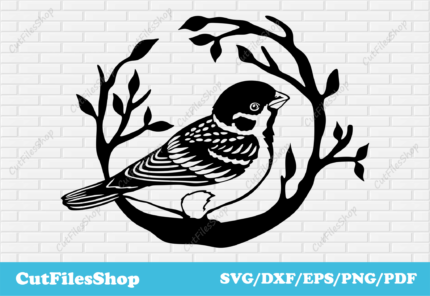 Bird vector images, bird scene dxf, cnc wall art files, dxf for cnc machine - Cut Files Shop