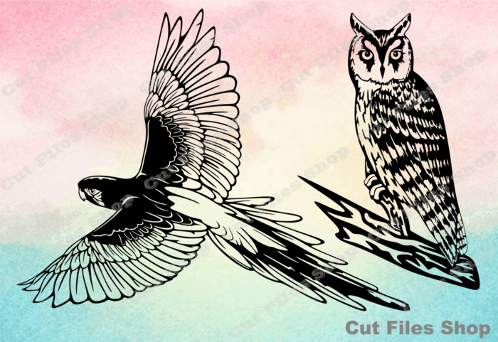 Birds cut files, owl svg, parrot macaw svg, scrapbooking clipart. dxf cutting - Cut Files Shop