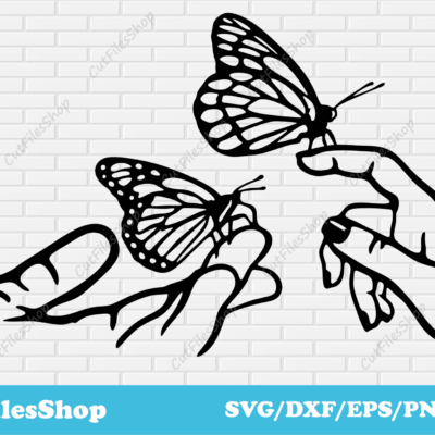 Butterflies on hand svg files for cricut, t - shirt vector designs, wall art stickers svg, dxf for plasma cutting, Silhouette studio files - Cut Files Shop