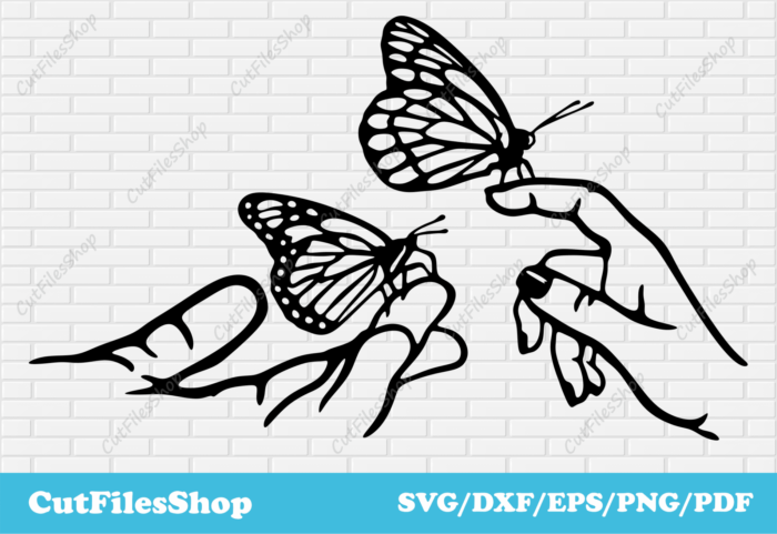 Butterflies on hand svg files for cricut, t - shirt vector designs, wall art stickers svg, dxf for plasma cutting, Silhouette studio files - Cut Files Shop