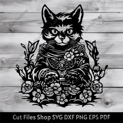 Cat in armor SVG Cutting files for Cricut, Silhouette Cat, DXF for Laser cut, Cat PNG for Sublimation, T - shirt design - Cut Files Shop