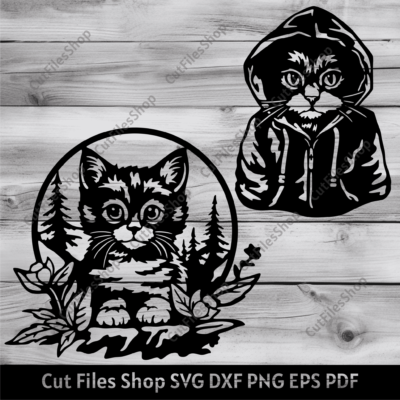 Cat in sweatshirt Svg, Cats cut files for Cricut, Cats dxf for Laser, Cat in the grass svg, Sublimation cats clipart, Silhouette cut files - Cut Files Shop