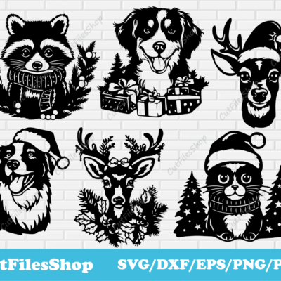 Christmas Animals Svg for Cricut, Animals for T - shirt design, Christmas Sublimation, Silhouette Christmas Animals, Dxf for laser cut - Cut Files Shop