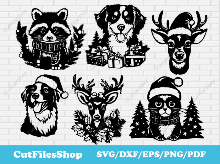 Christmas Animals Svg for Cricut, Animals for T - shirt design, Christmas Sublimation, Silhouette Christmas Animals, Dxf for laser cut - Cut Files Shop