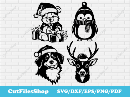 Christmas Animals svg for Cricut, Christmas decor dxf for Laser cut, Silhouette Christmas Animals, Christmas Cut Files, Clip Art for T - shirt - Cut Files Shop