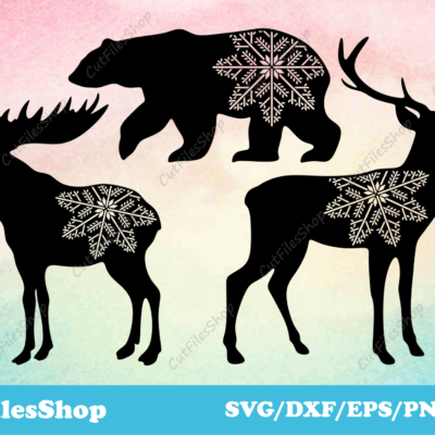 Christmas animals svg, woodland animals dxf, christmas shirt svg, deer, bear, moose svg - Cut Files Shop