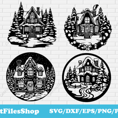 Christmas houses svg for Cricut, Dxf Christmas scene for laser cutting, Christmas Silhouette - Cut Files Shop