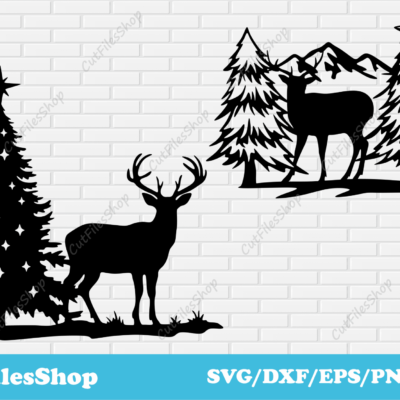 Christmas reindeer svg for cricut, Christmas scene dxf for laser, reindeer dxf file, Merry Christmas vector, winter scene silhouette - Cut Files Shop