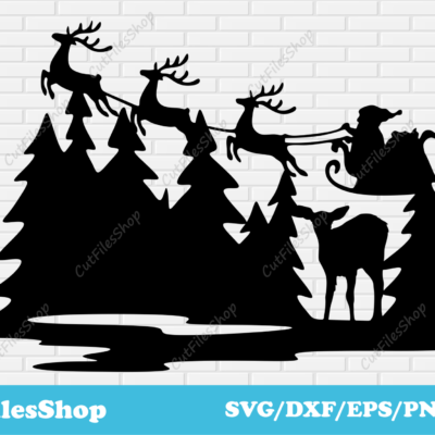 Christmas scene DXF for laser cutting, Santa Claus SVG files for cricut, Christmas Decor making - Cut Files Shop