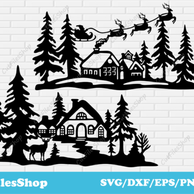 Christmas scenes svg files, Christmas cutting files, Christmas dxf decor, Santa Claus on a sleigh svg - Cut Files Shop