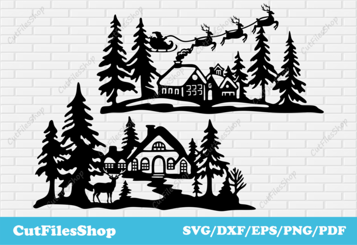 Christmas scenes svg files, Christmas cutting files, Christmas dxf decor, Santa Claus on a sleigh svg - Cut Files Shop